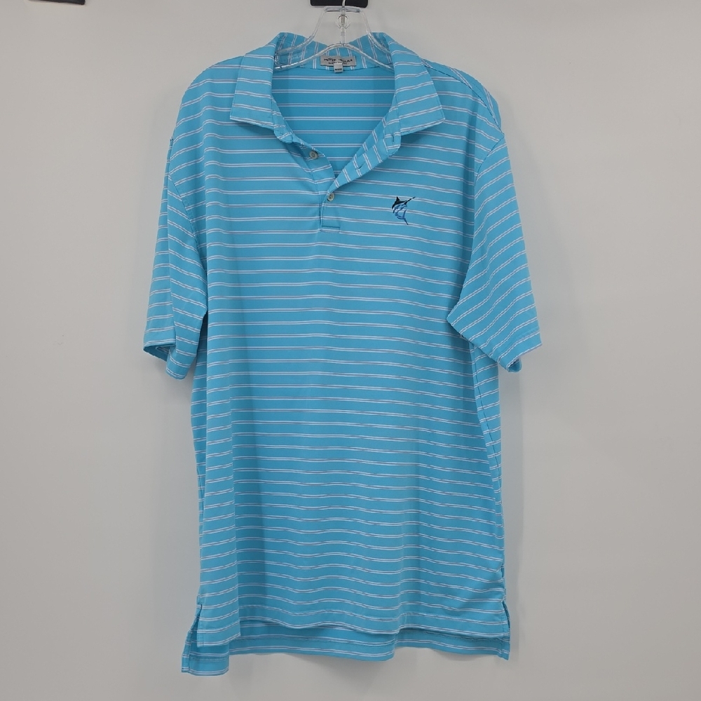Peter Millar Aqua & White Striped Polo Size XL